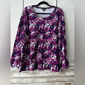 💜 Style & Co Floral Top 3X Long Sleeve Stretch Blouse Plus Size